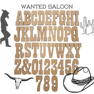 Letras pequeñas de Wanted Saloon / estilo vaquero occidental / Manualidades en madera / Recortes de madera / Decoración de aulas / Letras de madera para hacer carteles DIY