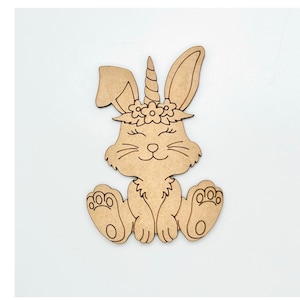 Small 2&quot; - 10&quot; Easter Bunny / Unicorn Bunny Wood Craft | Paint by Line | Easter Crafts