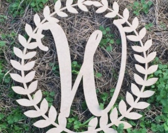 Unfinished Monogram, Laurel Wreath Monogram, Framed Monogram, Wood Letter, Monogram Font, Alphabet Letters, Craft Letters, Paint Party
