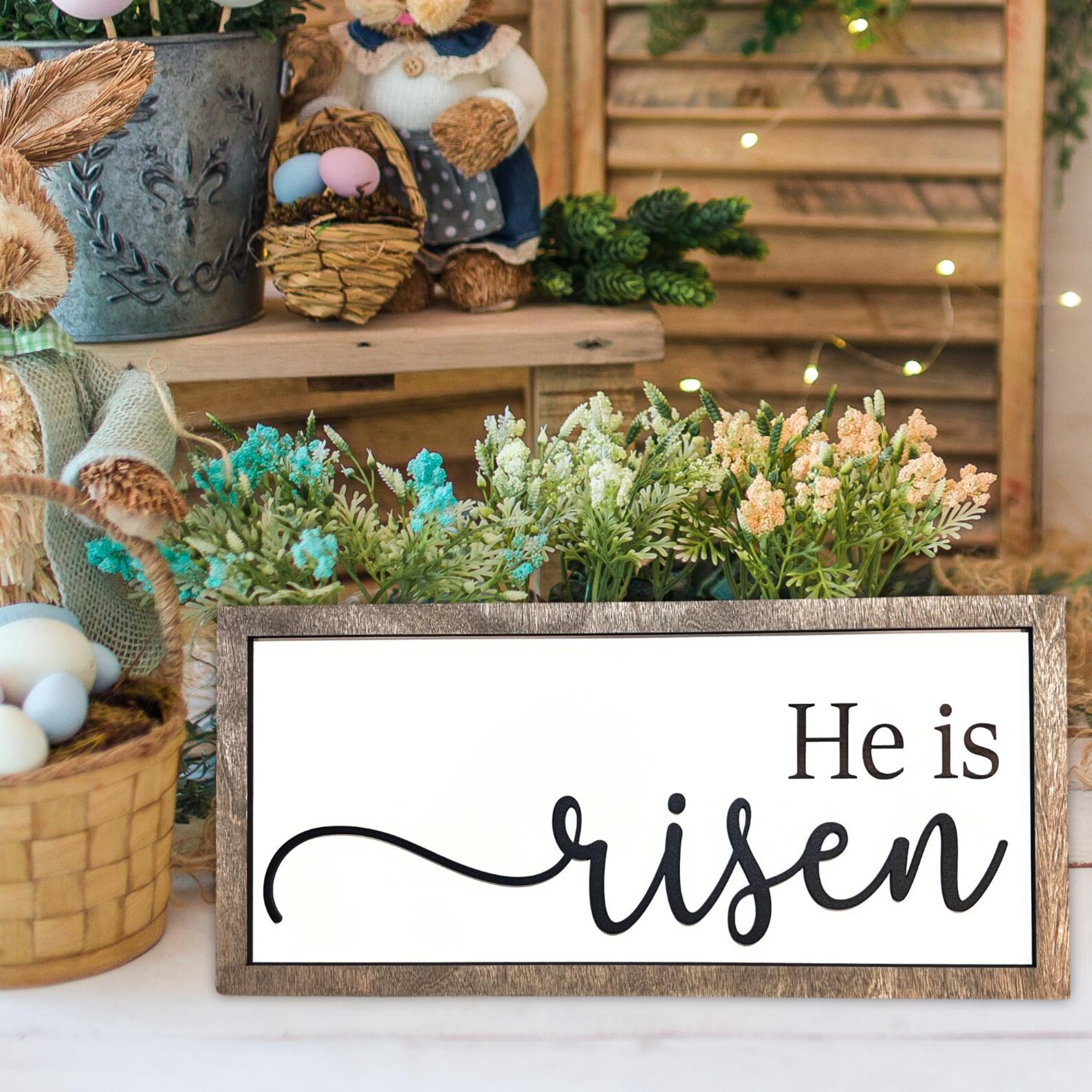 He Ix Risen Sign He is Risen Sign | Farmhouse Easter Decor, Laser Cut Wood - Etsy