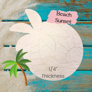 Inachevé, Découpes en bois, Palmiers, Coucher de soleil sur la plage, Décoration de terrasse extérieure, Décor de patio, Été, Printemps, Plage, Cintre mural