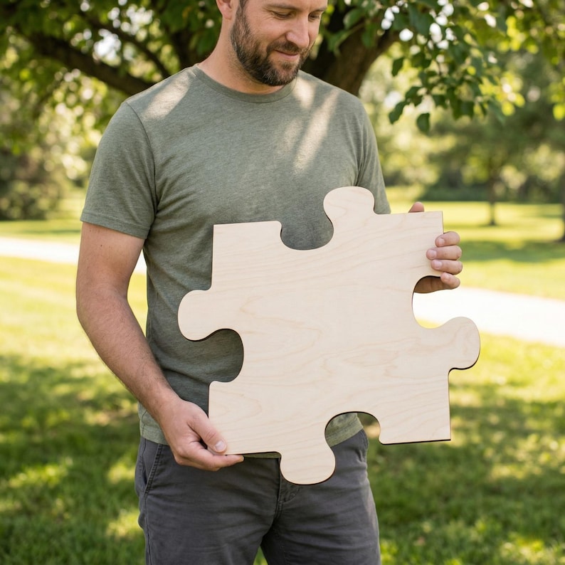 Unfinished Wood Puzzle Blanks, DIY Craft MDF or Birch, Awareness and Inclusion Decor image 4