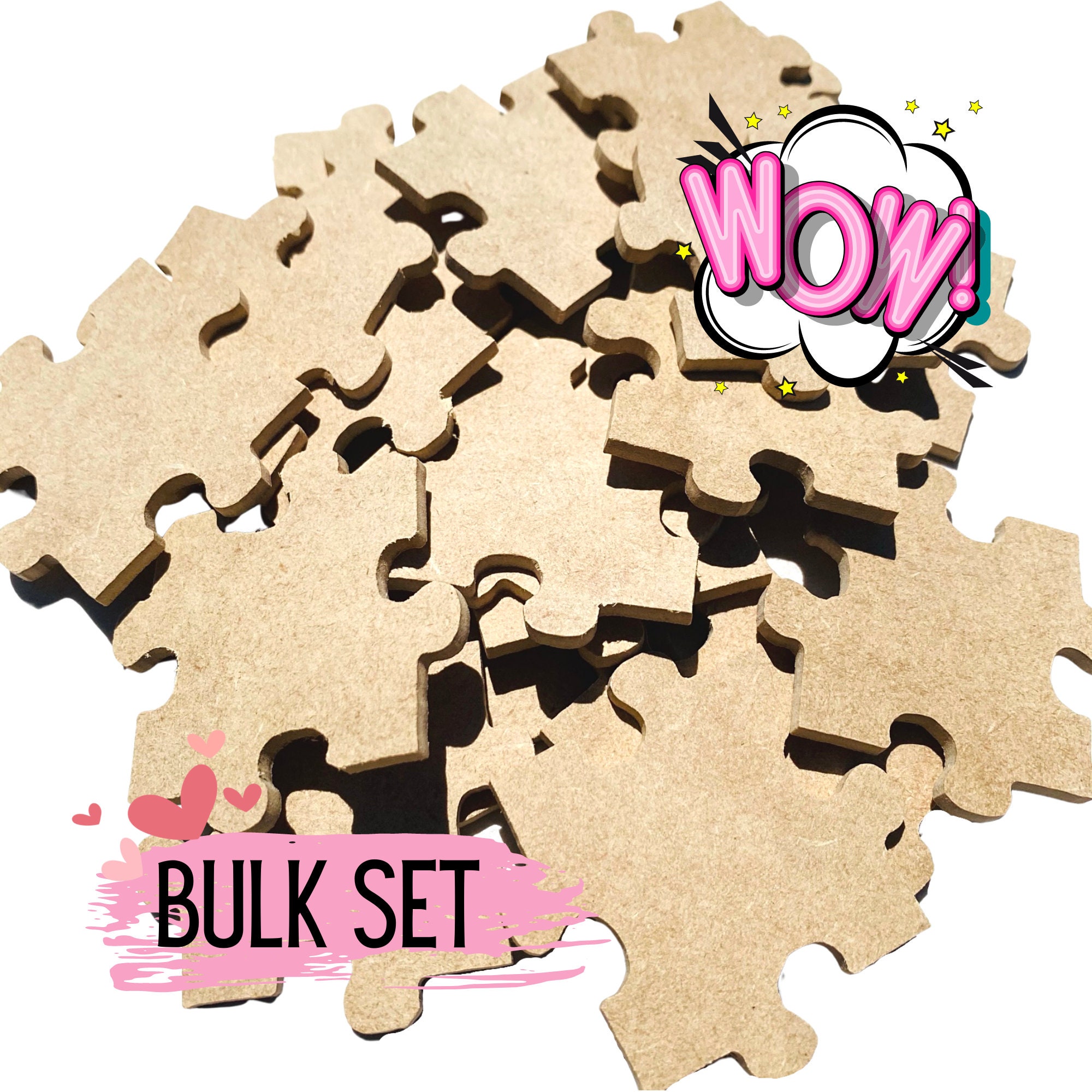 Unfinished Puzzle, Wood Puzzle Pieces, Bulk Set, Puzzle Game, Name Tags, Bag Tags, Door Hanger, Stencil, Template