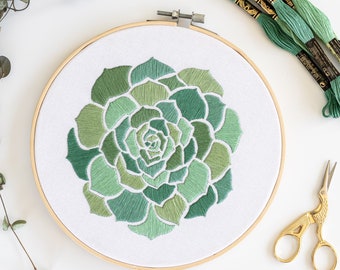 Satin Succulent Embroidery Pattern | Hand Embroidery Pattern | Botanical Embroidery | Beginner Embroidery Pattern | Succulent Embroidery