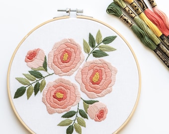 Blushing Roses Embroidery Pattern | Floral Embroidery Pattern | Botanical Embroidery | Beginner Embroidery Pattern | Sugarbird Embroidery