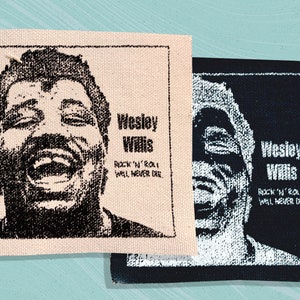 Wesley Willis Logo Screen printed canvas patch 4&quot; Fiasco rock n roll will never die