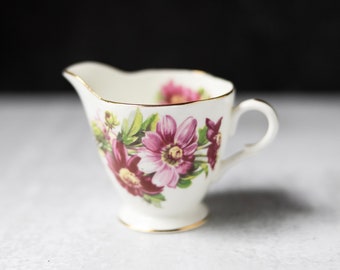 Windsor bone china England floral pitcher creamer white pink vintage