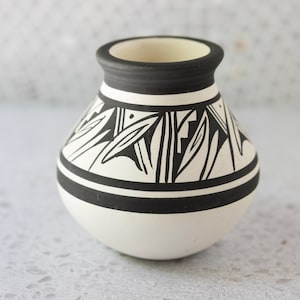Navajo Native American Indian clay pottery signed black white gray