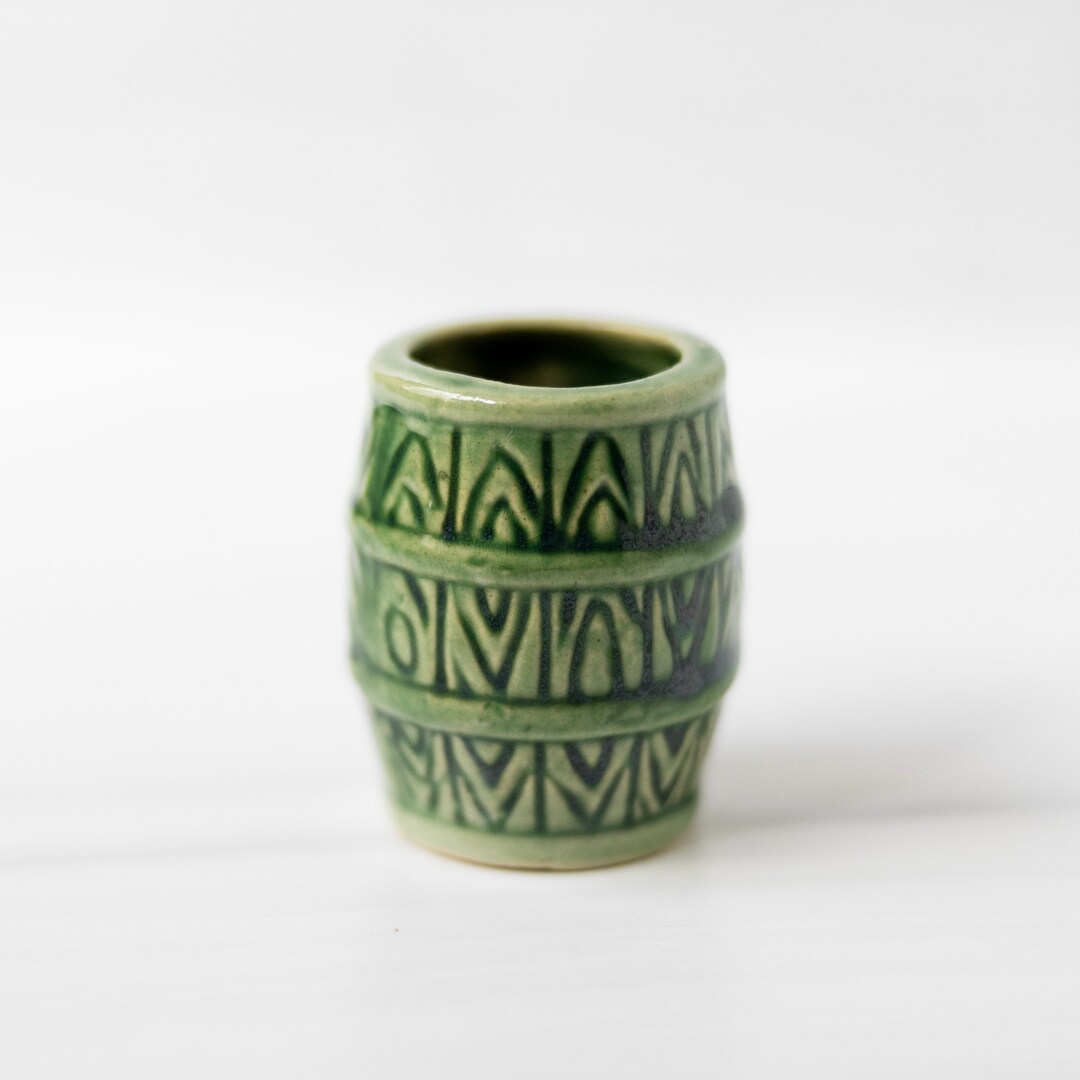 Vintage Green Ceramic Barrel Toothpick Holder Cup 1950s Etsy