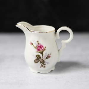 Made in Japan moss rose floral pitcher creamer white pink vintage