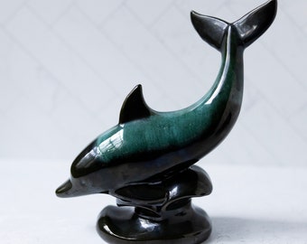 Blue Mountain pottery dolphin green black Canada Canadian large clay