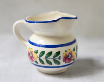 White blue pink yellow floral porcelain pitcher creamer made in Czechoslovakia