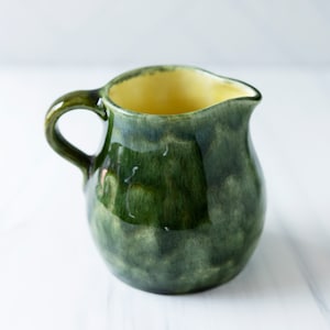 Green vintage pottery pitcher 1953 handmade MCM