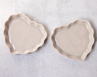 Johannes Brahm Pottery California glazed heart shaped dish plate tray gray set of 2