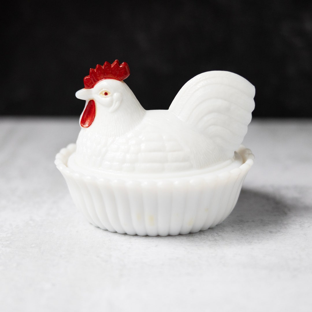 Westmoreland White Milk Glass Rooster Trinket Candy Dish Etsy