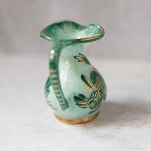 Delft Holland hand painted green capri gold vase pitcher creamer vintage image 5