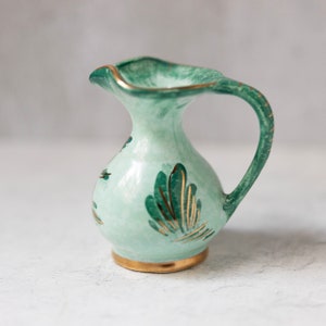 Delft Holland hand painted green capri gold vase pitcher creamer vintage image 3