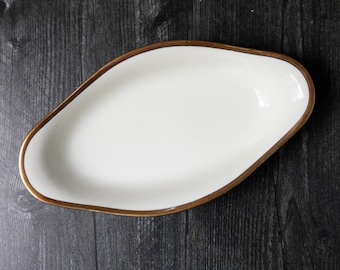 T&V Raynaud Limoges porcelain oval dish bowl gold rim vintage