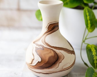 Nemadji Pottery vintage large vase American brown white clay painted