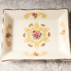 Vintage J. H. Weatherby Hanley Falcon Ware trinket dish England 1977 rose floral rectangle plate