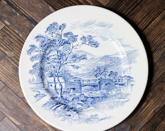 Enoch Wedgwood Countryside Blue saladebord porselein vintage transferware Engeland jaren 60