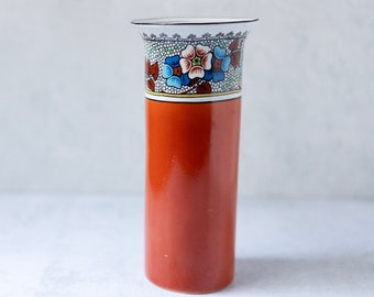 Vintage rare made in England Swinnertons? vase Art Deco orange floral 8" tall