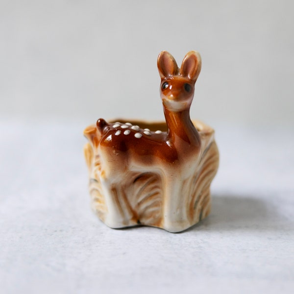 Japan ceramic brown deer planter hand painted MCM kitsch note damage