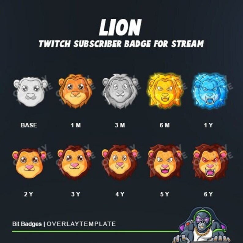 Lion Bit Badges Sub Badges for Twitch 10 Pack Etsy