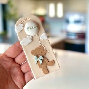 Teddy Holding Balloon String Stamp with Matching Cutter