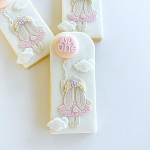 Bunny In Tutu Holding Balloon String Stamp with Matching Cutter
