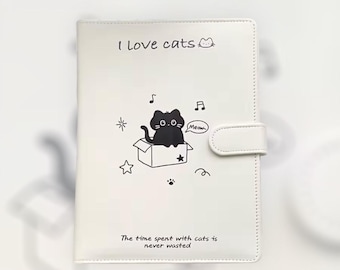 A5 ‘Cat Love’ Binder | 6 Ring Binder | PU Faux Leather Premium Binder | Planner, Agenda, Organiser, Photo Card Album | Kawaii Stationery