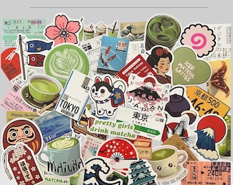 45 pcs | Matcha Japan Sticker Mix | Gloss & Matte Vinyl Stickers | Select from 3 Sets