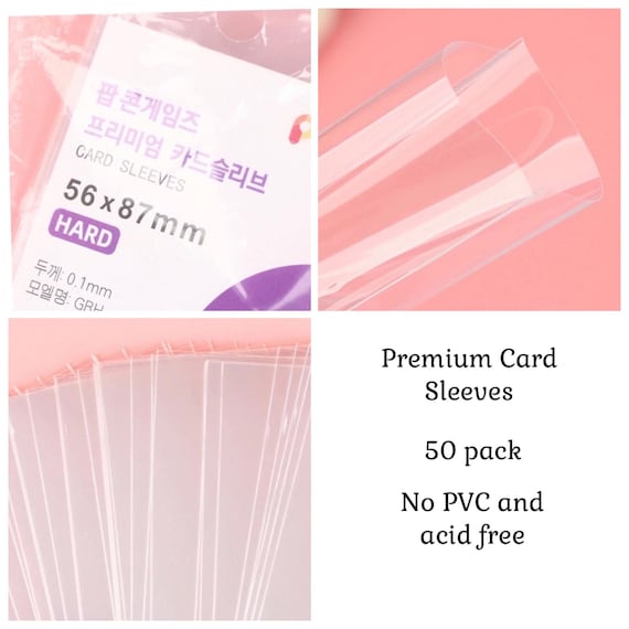 card sleeves 56mm x 87mm 50 Pcs | Photo | 58mm 89mm (cards up to X 87mm) | No PVC & Acid Free The thin profile also helps to ensure that once sleeved the cards still fit back inside the original box 56 X 87 Card Sleeves