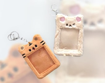 Plush Photocard Holder | ‘Kawaii Animal’ | Dual Keychain/Clip | Kpop/Idol Photocard Holder | Bonus Deco Sticker Sheet