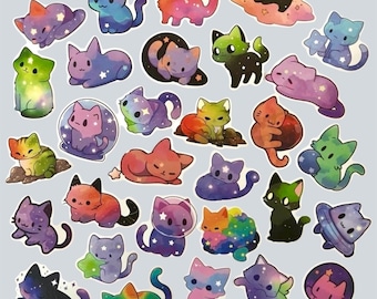 50 pcs | Galaxy Cats | Matte Vinyl Stickers | Laptop, Planner, Journal, Notebook,  Diary