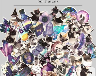50 pcs | Magical Sticker Mix | Holographic Transparent and Paper Stickers | Select from Two Sets