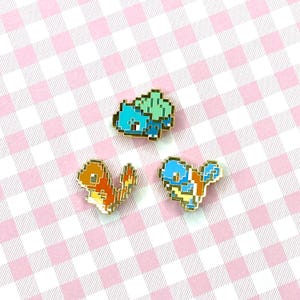 Pixel Bulbasaur Charmander Squirtle Starters enamel pin