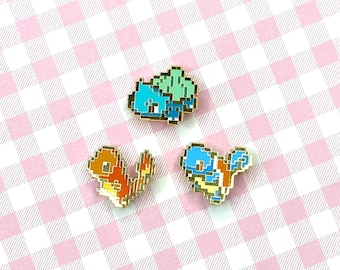 Pixel Bulbasaur Charmander Squirtle Starters enamel pin