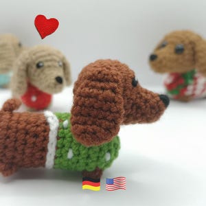Little Dachshund with sweater - Crochet-pattern dog - PDF download