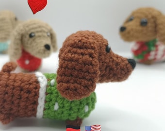 Little Dachshund with sweater - Crochet-pattern dog - PDF download