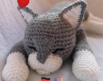 Realistic Sleeping Cat Crochet Pattern PDF, Amigurumi Cat Pattern, Animal Crochet, DIY Gift, English and German