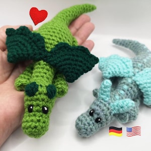 Drache liegend Häkelanleitung - fast ohne Zusammennähen | Amigurumi PDF-Tutorial in deutsch und englisch