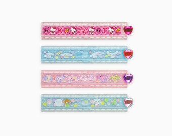 Sanrio Folding 30 cm Ruler with Stencils and Jewel (Hello Kitty, Cinnamoroll, Jewelpet, Sugarbunnies) Kawaii Stationery