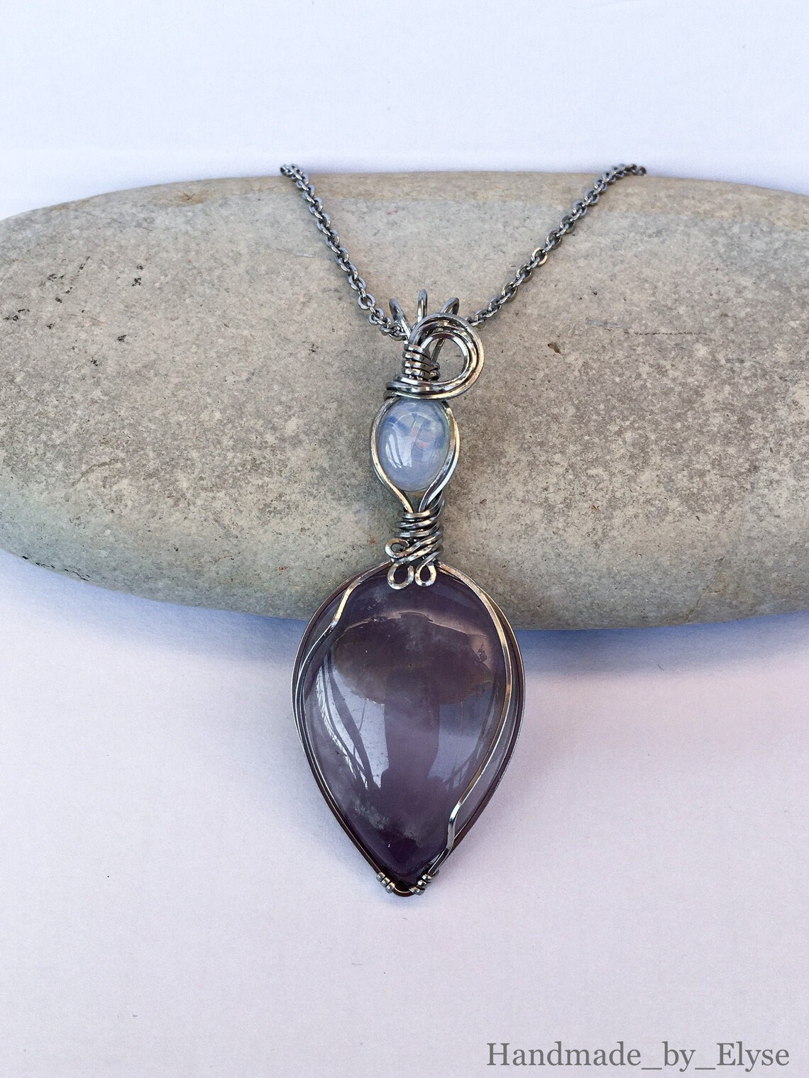 Amethyst and Opal Pendant Stainless Steel Necklace - Etsy UK