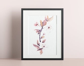 Floral Art Print, Botanical Art Print, Flower Wall Art, Flower Print, Floral Print, Pink Flower, Pink Anniversary Print