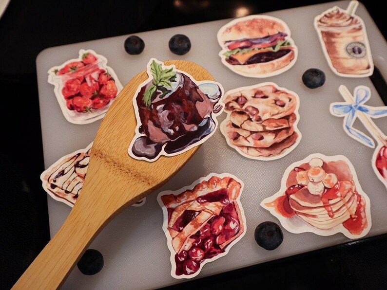 Food Illustration Pack of 9 Sticker Bundle, Aesthetic Cute Baking