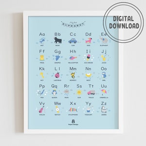 Alphabet Chart Blue, PRINTABLE Educational Poster, DIGITAL DOWNLOAD, Nursery Decor Alphabet Poster, Educational Wall Art, Kids Room Decor