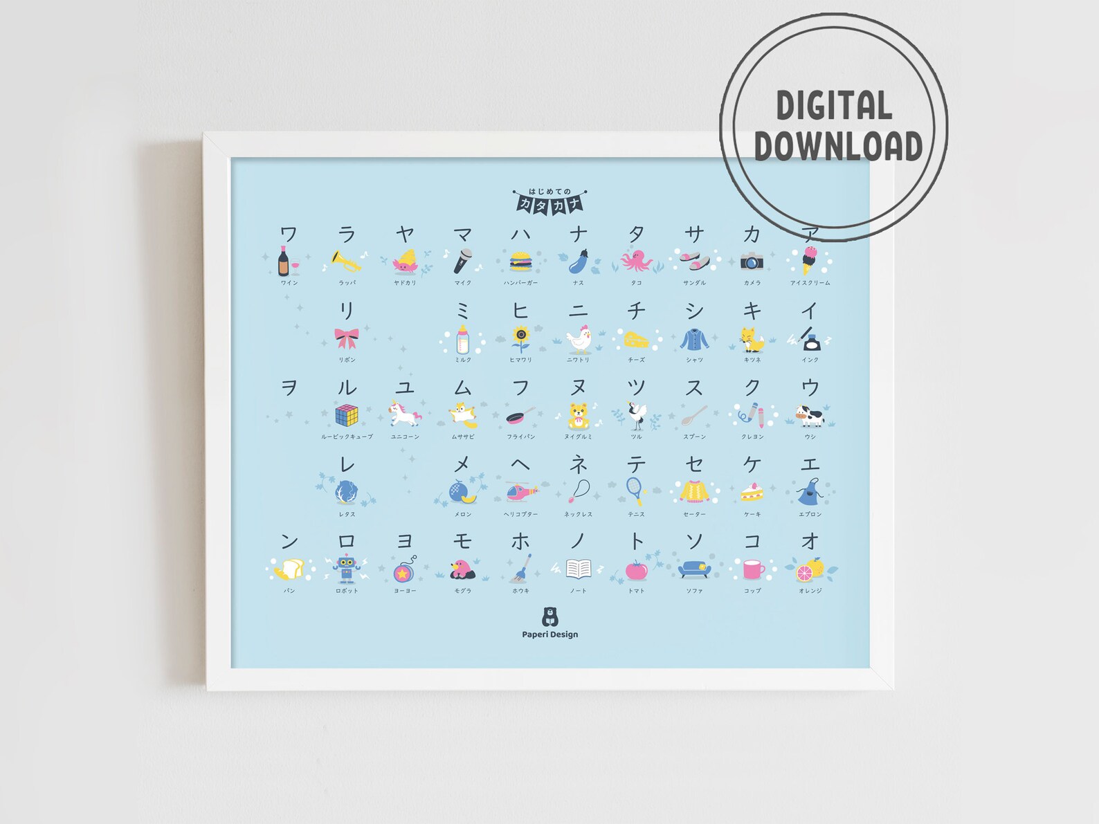 Katakana Chart Blue, PRINTABLE Educational Katakana Poster, DIGITAL ...