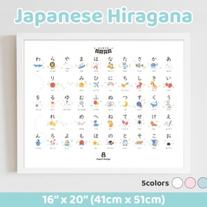 Hiragana Chart Print 16 x 20 in, Cartel educativo de Hiragana, Arte de pared del alfabeto japonés, Decoración de la habitación para niños, ひらがな表, あいうえお表