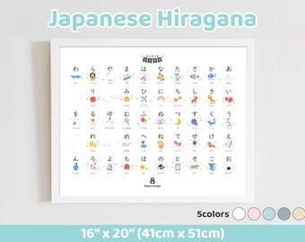 Hiragana Poster 16x20in, Hiragana Poster, Japanische Alphabet Wandkunst, Kinderzimmer Dekor, ひらがな表えお表,